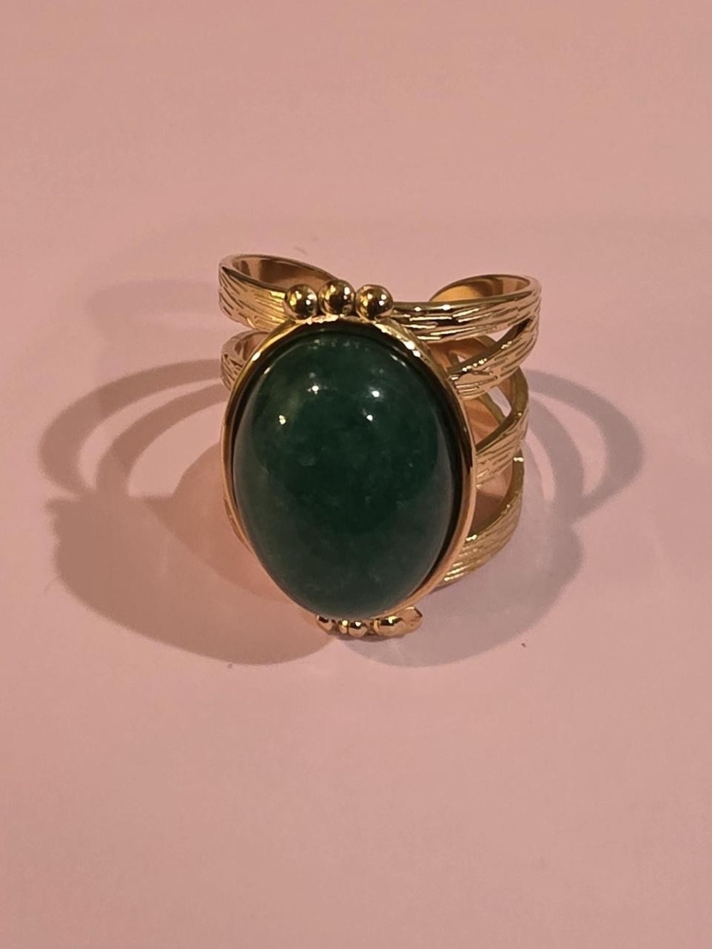Gold ring with Green oval stoneAdjustable/Brand New